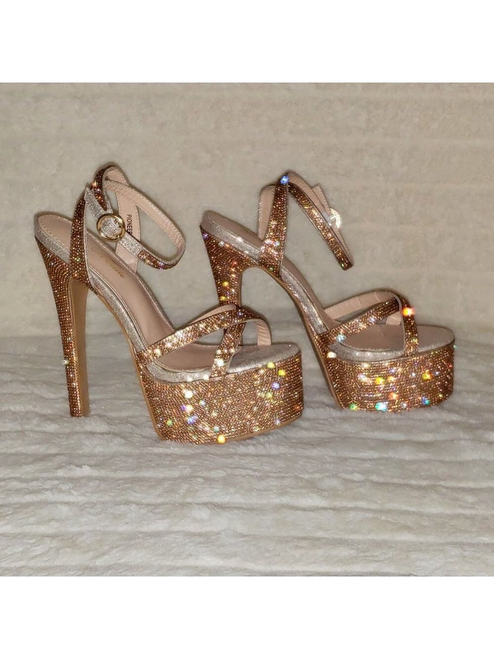 Bejeweled Pandora Rose Gold Sparkling Rhinestone Platform 6.5" Heels…